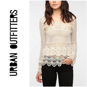 UO Staring at Stars Crochet Lace Long Sleeve Top